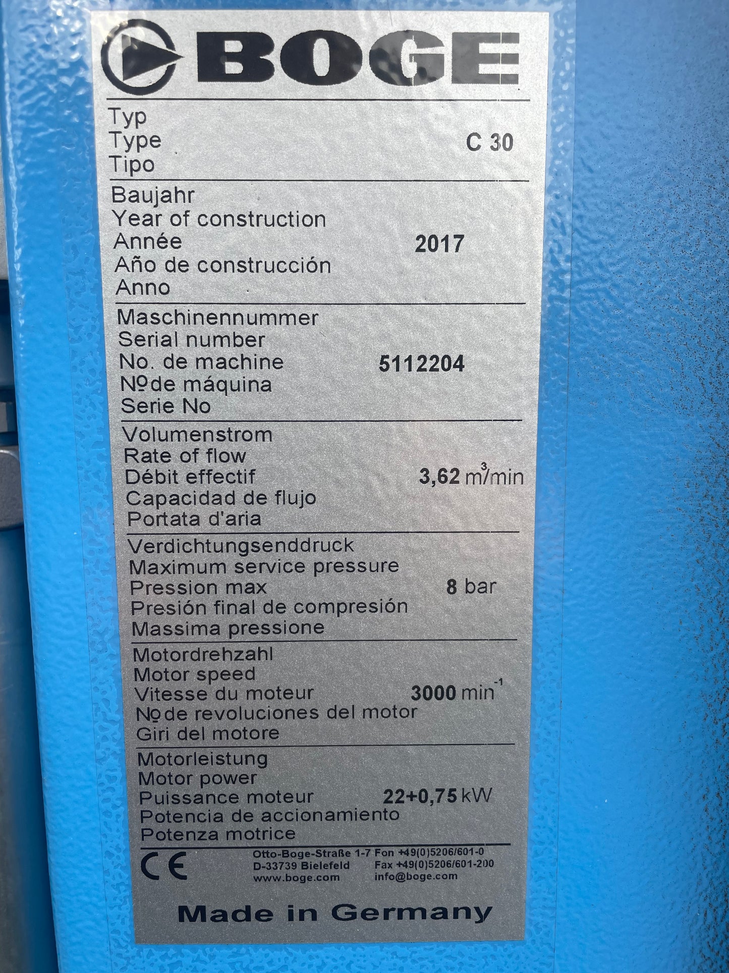 Screw Compressor Boge C30 - LOW HOURS Very Clean