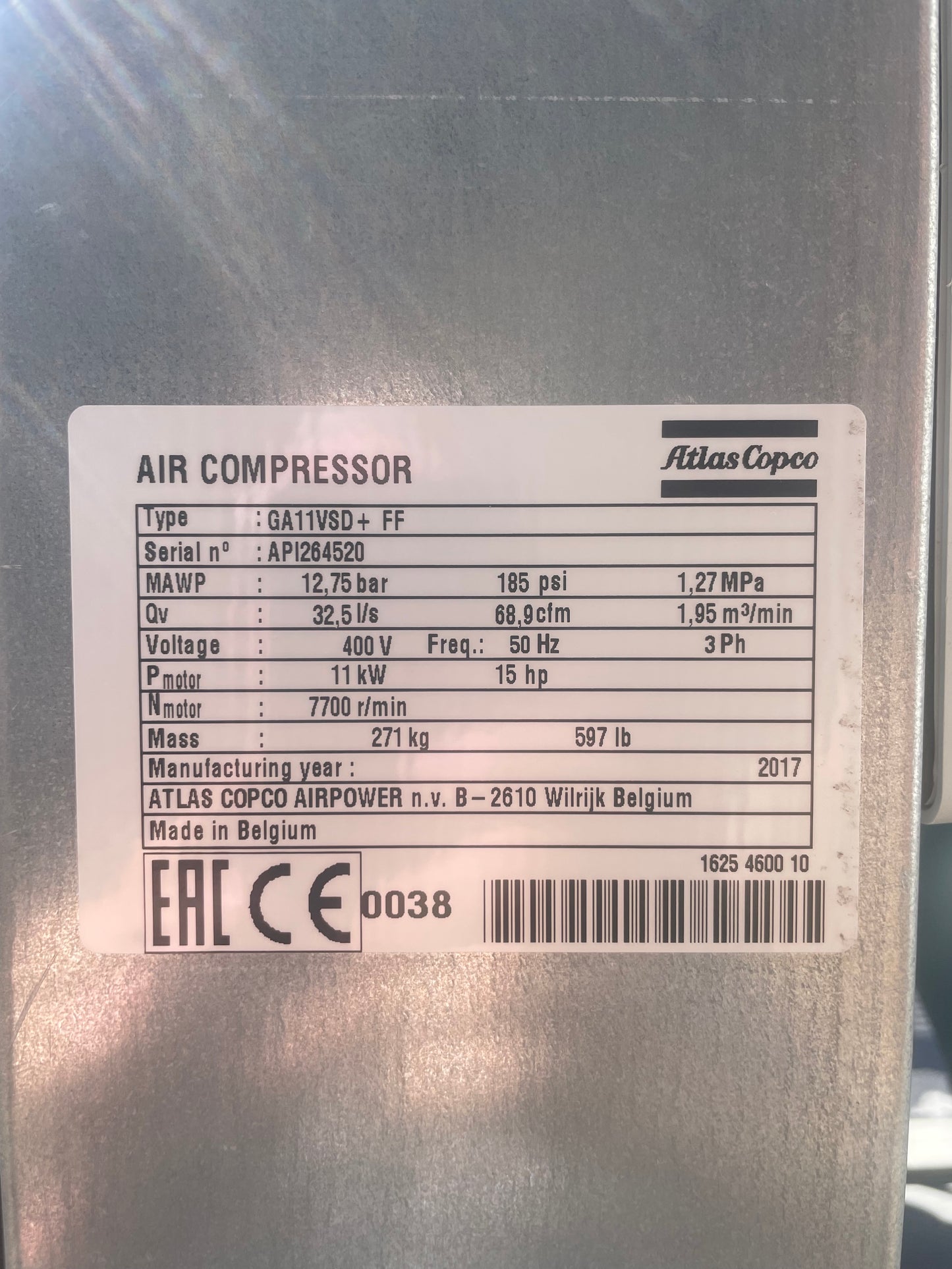 Atlas Copco GA11VSD+FF  Compressor - Atlas Air Receiver - Atlas Air Drier & More