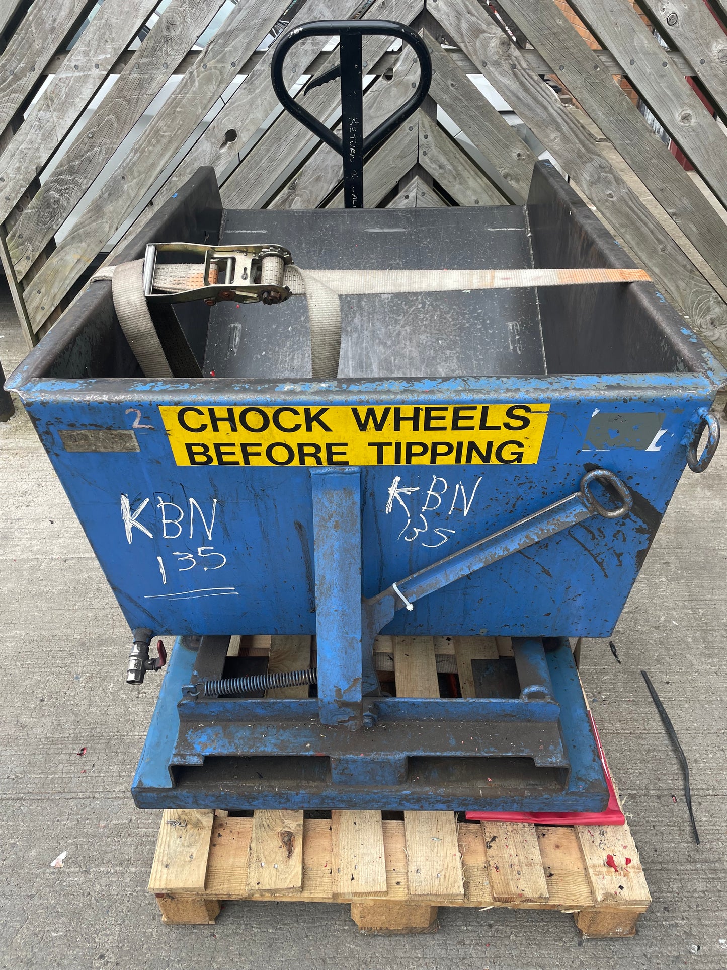 Tipping Swarf Bin  for CNC lathe or Machining Centre - Forklift Tipping Skip