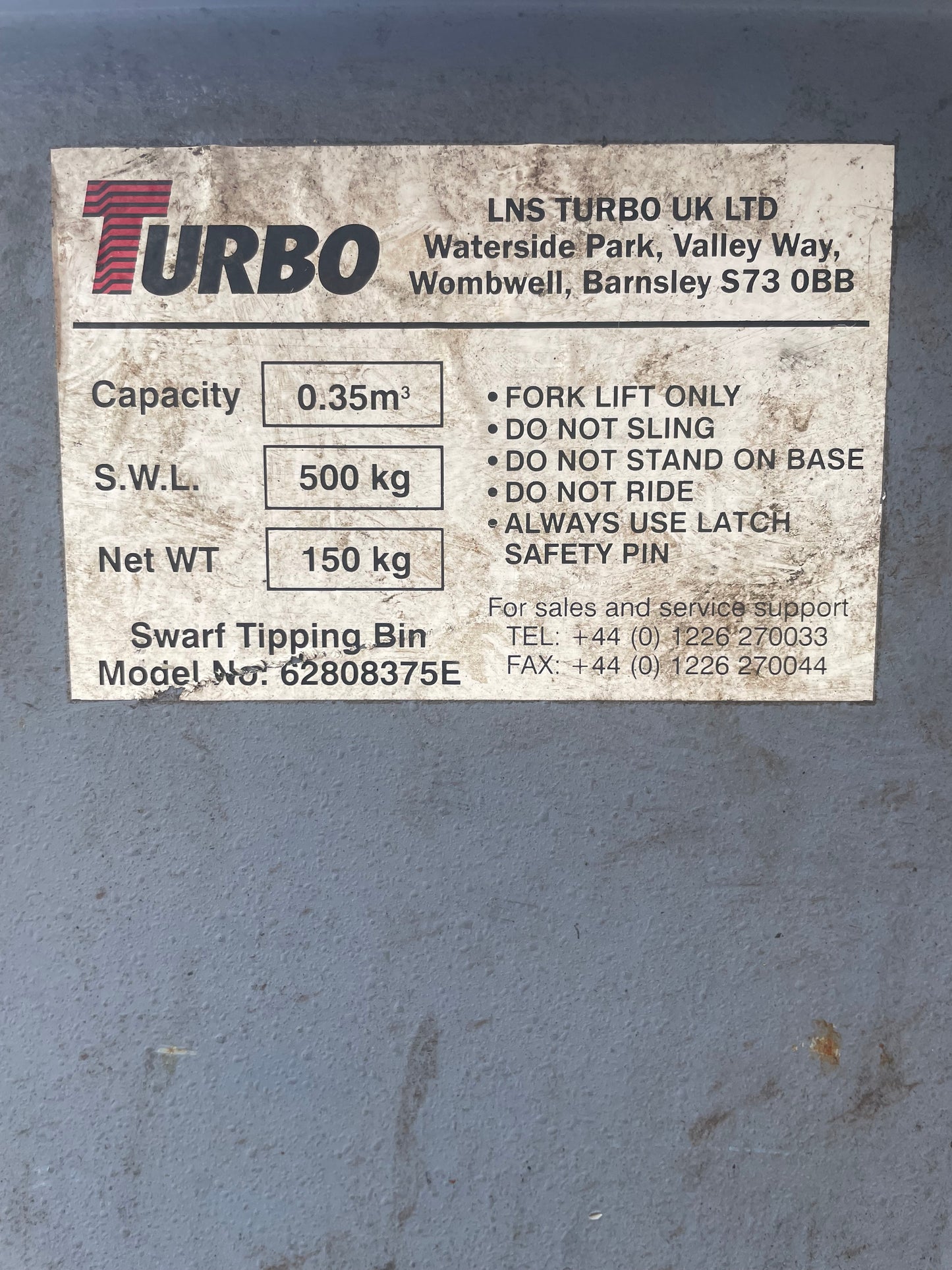 1 x Turbo Forklift Telehandler Tipping Skip ON WHEELS - 500KG ( Lot 2)